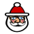 Pixelated Santa Claus head with red hat, white beard, blue eyes, and pink cheeks; four variations show different 'HO' text placements around the icon.