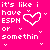 Pixelated pink background with white text reading "it's like i have ESPN or somethin" and heart symbols, arranged in a pattern