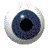A 3x3 contact sheet of nine animated eye icons with blue irises and black pupils, each showing a different gaze direction against a gray background.