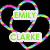 Rainbow-colored heart outlines form a with text labels and symbols on black background; central shows purple pixelated hearts