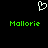 A black background displays a white pixelated heart symbol above two green 'Mallorie' text instances in a retro font.