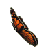 A monarch butterfly icon in six showing wing position changes from angled left to right, with orange and black coloration on white background