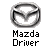 A pixelated grayscale Mazda logo with a stylized 'M' inside a circle, positioned above the text "Mazda Driver" in blocky black-and-white lettering on a gray background.