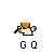 Pixelated icon of a figure with a beer mug, white shirt, and green accents, holding a small object, with 'GQ' text below.