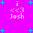 Pixelated icon with bright pink background, cyan stars, and repeated text elements including 'i', '<3', and 'Josh' in white.