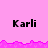 Pixelated text 'Karli' repeated across a pink background with jagged purple borders, showing two distinct states of the same asset.