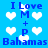 Blue background with white pixelated hearts and blue text reading 'I Love M + P Bahamas' repeated in a pattern