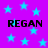 Purple background with scattered light blue stars and four instances of the word 'REGAN' in bold black text.