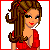 Animated contact sheet of a pixel-art woman in red dress with changing facial expressions and text overlays across 10 frames.