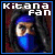 Static pixel art icon with blue border, white text reading 'Kitana Fan', and a pixelated figure with blue hair and blue clothing against dark background.