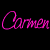 Pink pixelated text 'Carmen Carmen' with a pink star on black background.