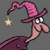 Pixelated witch character with pink hat and purple robe, holding a yellow star, showing four distinct facial expressions and hand positions across frames.