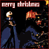 identical pixelated images showing a character in dark blue clothing holding a glowing object, with 'merry christmas' text at the top