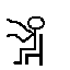 Pixelated stick figure seated on chair with arm raised, holding a wavy flag-like shape in left hand.