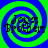 Four identical spiral-patterned icons with blue and green concentric rings, each containing the text "Jazz Brothers" in black pixelated font.