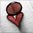 A pixelated red heart-shaped icon with a black outline, featuring a white triangular cutout near the bottom center on a light gray background.