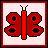 Pixelated red butterfly icon with dark brown accents, black antennae tips, and a light pink gradient background bordered by dark maroon.