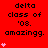 Red background with black text 'delta class of '08. amazingg.' and pink heart symbols in a pattern