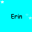 A static image with a bright cyan background featuring multiple instances of the name 'Erin' in black text, scattered white and light blue stars, and a gray rectangular shape in the bottom right corner.