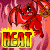 A 5x5 contact sheet of a red cartoon demon character with wings and horns holding a pitchfork, repeated across frames with the word "HEAT" in yellow text below each instance against a pinkish-orange flame background.