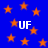 Blue background with scattered orange stars and four instances of white 'UF' text.