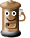 Animated brown cylindrical character with white eyes and black pupils, smiling face, gray base, holding a white object in its right arm across three of poses