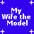Blue background with white pixelated text reading "My Wife the Model" and white star shapes scattered across the image.