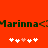 Red background with green text reading "Marinna<Marinna<" and two of white and pink pixelated hearts below