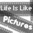 Black-and-white film strip frames with text fragments arranged in a , showing partial phrases about negatives and development