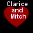 Four identical red heart-shaped icons with white text "Clarice and Mitch" displayed on a black background, arranged in two of two