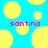 Blue background with yellow circles and pink text reading 'santina' in two locations.