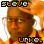 Pixelated animated contact sheet showing two frames of a character with orange hair and glasses, featuring text overlays "steve" at top and "upkel" at bottom in blocky pixel font.