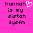 Pixelated text on bright pink background with a white heart symbol replacing the 'o' in 'hannah'.