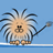 Animated contact sheet of a cartoon lion mascot performing sequential waving motions across 15 frames on a blue background with white ground line.