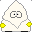 Two pixelated white hooded figures with yellow shoulder accents, one showing eyes and the other a pinkish object on its chest.