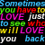 A colorful animated text-based buddy icon with repeating phrases in multiple colors on a black background, displayed as part of a 2x2 contact sheet layout.