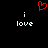 Red pixelated heart symbol above two identical white text blocks reading 'i love' on black background.
