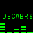 Green pixelated text and bar graphs on black background, with repeated 'DECABRS' text and shifting horizontal bars.