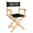 Pixelated director's chair with black fabric seat and backrest, light brown wooden frame, and visible cross-bracing on a gray background.