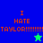 Four quadrants display red text "I HATE TAYLOR!!!!!!!" with a green star in the top-right and blue star in bottom-left, on solid color backgrounds.
