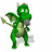 Green cartoon dragon with wings and horns holds a small axe, chain appears in sequence to form heart shape around its body.
