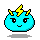Four pixelated blue creatures with yellow lightning bolt horns, each displaying distinct facial expressions and slight variations in head shape against a gray background.