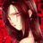 A 48x48 pixel buddy icon featuring a split composition with an anime-style character on the left and text elements on the right against a black background.