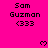 Pixelated text and heart symbols on a bright pink background with partial gray overlay.