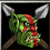 Green-skinned creature with red facial markings, large white ears, and brown limbs against a black background.