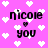 Pixelated text 'nicole you' with a heart symbol on pink background, surrounded by white pixel hearts.