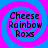 Four identical circular icons with blue and pink spiral backgrounds display the text 'Cheese Rainbow Roxs' in black pixelated font.