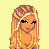 Pixel art of a blonde woman in blue bikini with purple accents, shown from full-body to cropped views against light yellow background.