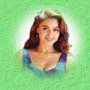 Six circular portrait icons arranged in two on a green background, each showing a woman in different poses and clothing