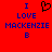 Red background with blue pixelated text reading "I LOVE MACKENZIE B" and a black pixelated heart symbol above "LOVE" on the left side.